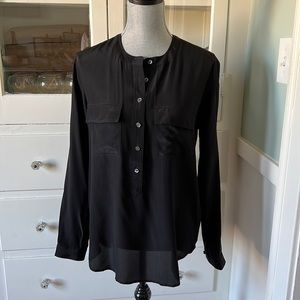 BANANA REPUBLIC Black Silk Safari Style Resort Shirt M mother of pearl buttons
